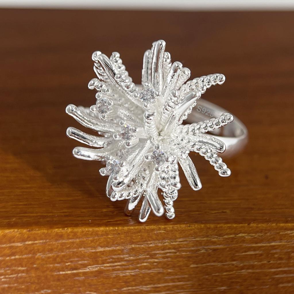 925 Sterling Silver Rings for Women Couple Minimalist Handmade Simple Firework Ring Fine Jewelry Gift Prevent Allergy