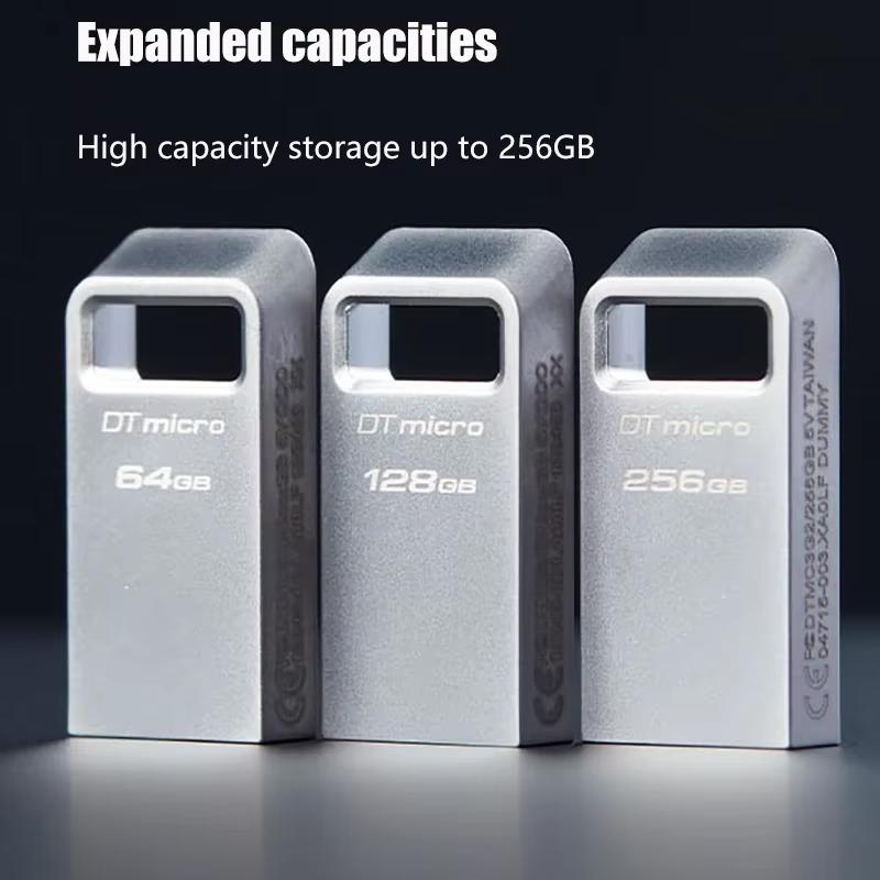 Kingston 128 ГБ Мини USB 3.2 Флешка Металлическая Флешка 64 ГБ 256 ГБ DTMC3G2 USB Флешка Чтение 200 МБ/с Автомобильный U-диск Серебристый Ультрамаленький