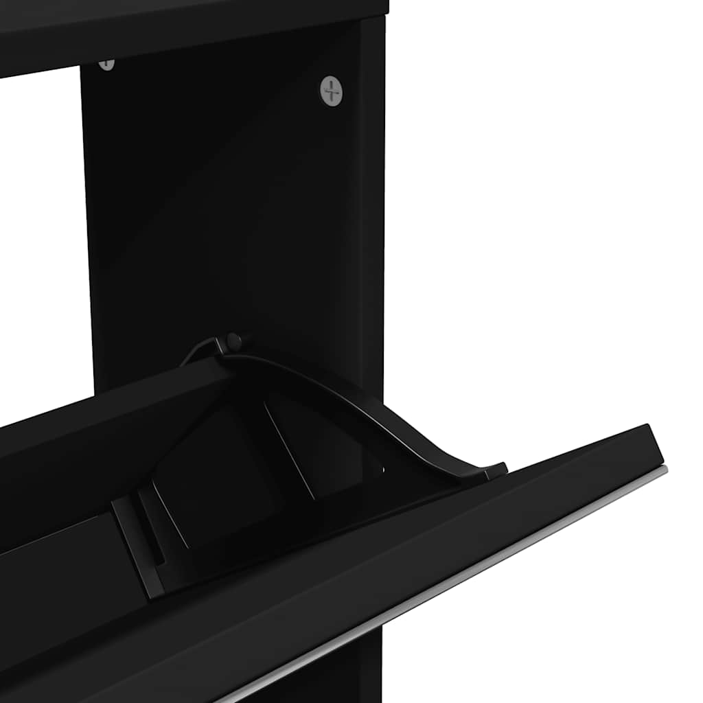 Shoe Cabinet with Mirror 5 Flip Down Compartments Black 63 x 17 x 169.5 cm