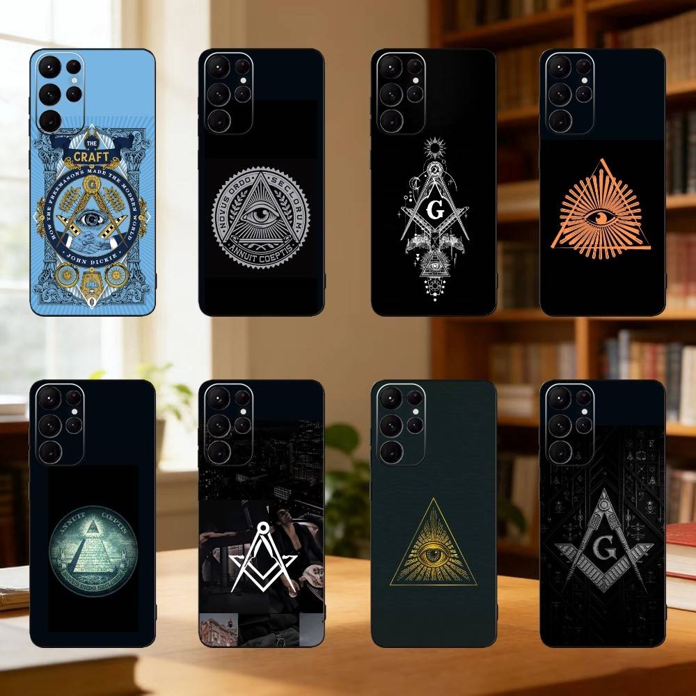 Чехол для телефона с символом масонства для Samsung S25,24,23,22,30,21,10,9,Ultra,Plus,Lite Мягкий черный чехол