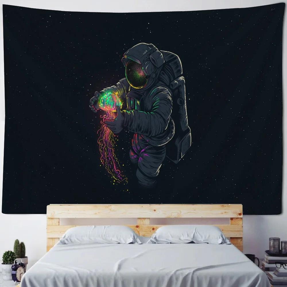 Kawaii room wall decor underwater creatures tapestry astronaut jellyfish fantasy home art decor neon galaxy space