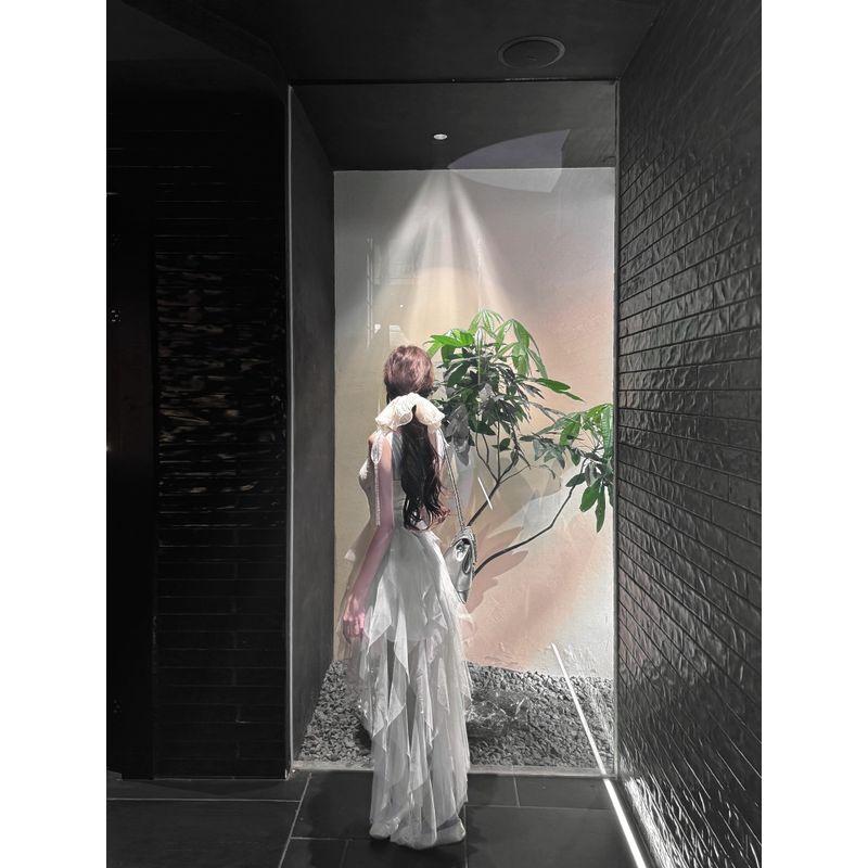 Kumikumi Stylish Mesh Patchwork Vest Dress Women's Summer Temperament Waist-Controlled Pettiskirt A- Line Skirt