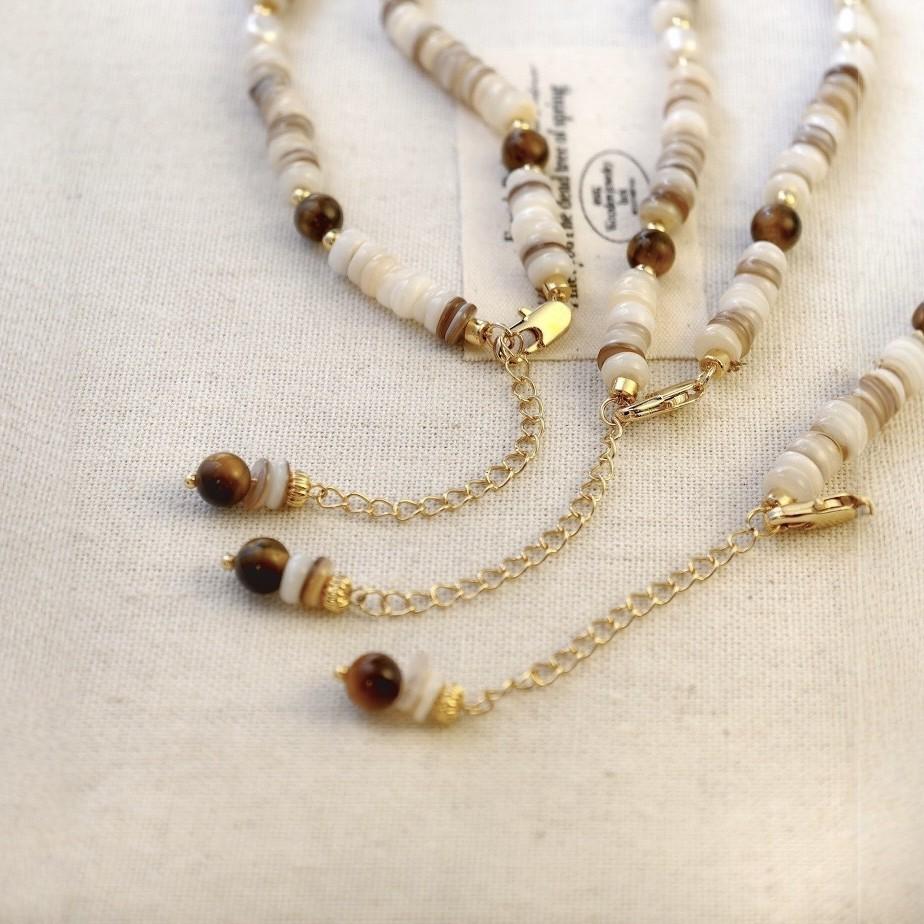 Natural freshwater pearl, colorful shell, and tiger's eye stone beaded necklace, a chic and unique summer necklace for women