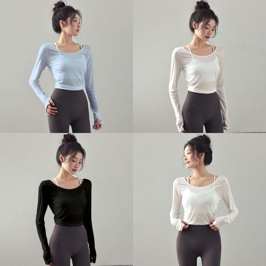 T Shirt Women Long Sleeve Polyester Sexy Back Tie Yoga Top For Workout And Casual Wear