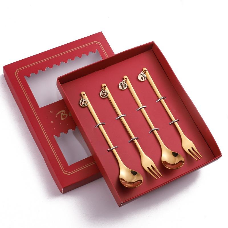 HANYANG Новогодний подарок, ложка, набор столовых приборов, кофейная ложка, фруктовая вилка, небольшой набор ложек