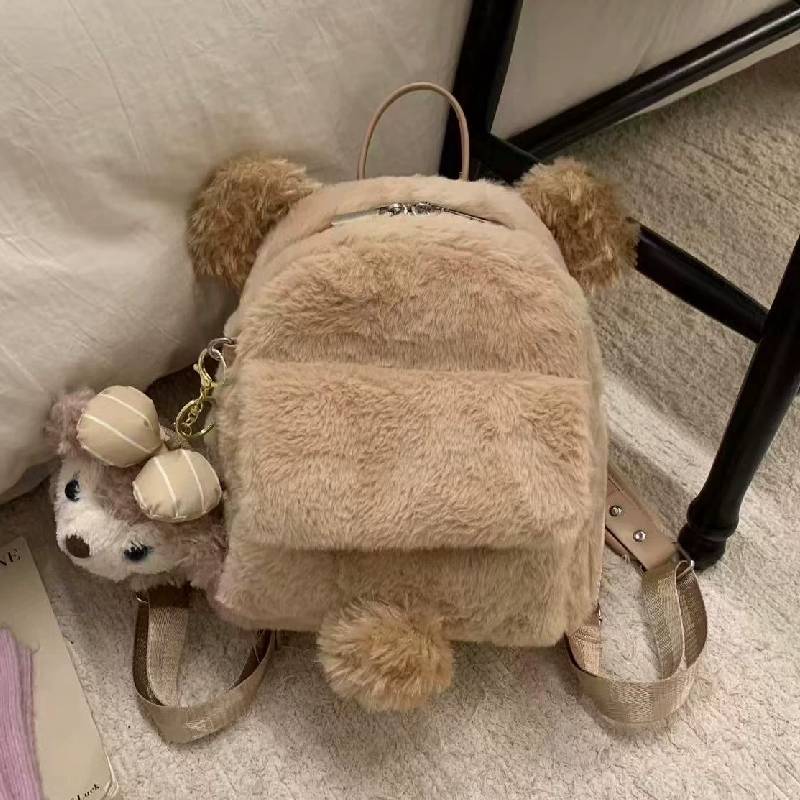 Милая Мультяшная Сумка-Рюкзак Duffy Bear на Два Плеча Для Девочек и Подростков Из Плюшевого Материала С Вместительным Отделением