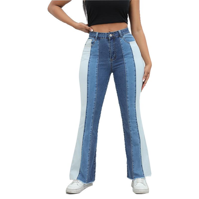 2024 Women's Jeans Elastic and Fashionable Washed Contrast Color Ladies Denim Pants