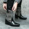 Fashion New Fashion Men Leather Boots Embroidered Zip Mid-Calf Western Cowboy Motorcycle Knight Boots Youth Trends Pointed Toe Long Boot