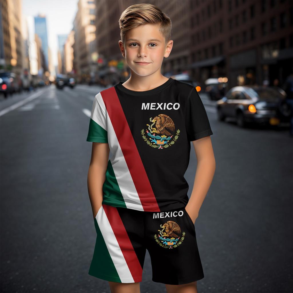 Детский повседневный топ из двух предметов с короткими рукавами и шортами с 3D принтом «Мексиканский петух» для мальчиков и девочек 4–14 лет, детский костюм