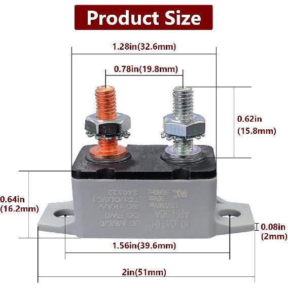 Auto Reset Circuit Breaker, Stud Type Circuit Breakers With Cover, 12V - 24V DC 30 Amp For RV Marine Boat Trolling, Car Engines And More 4PCS
