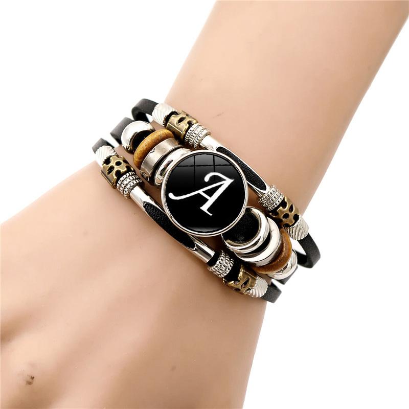 Подвески с 26 буквами AZ для браслетов ID Имя Дружба черный плетеный многослойный кожаный браслет в стиле панк для мужчин, женщин, детей, семейные подарки
