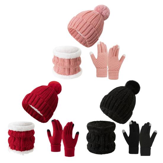 Winter Hat Scarf Gloves Set Fleece Lined Hat Warm Neck Wrap Thick Knitted Touchscreen Gloves for Men Women Cycling Hiking Travel