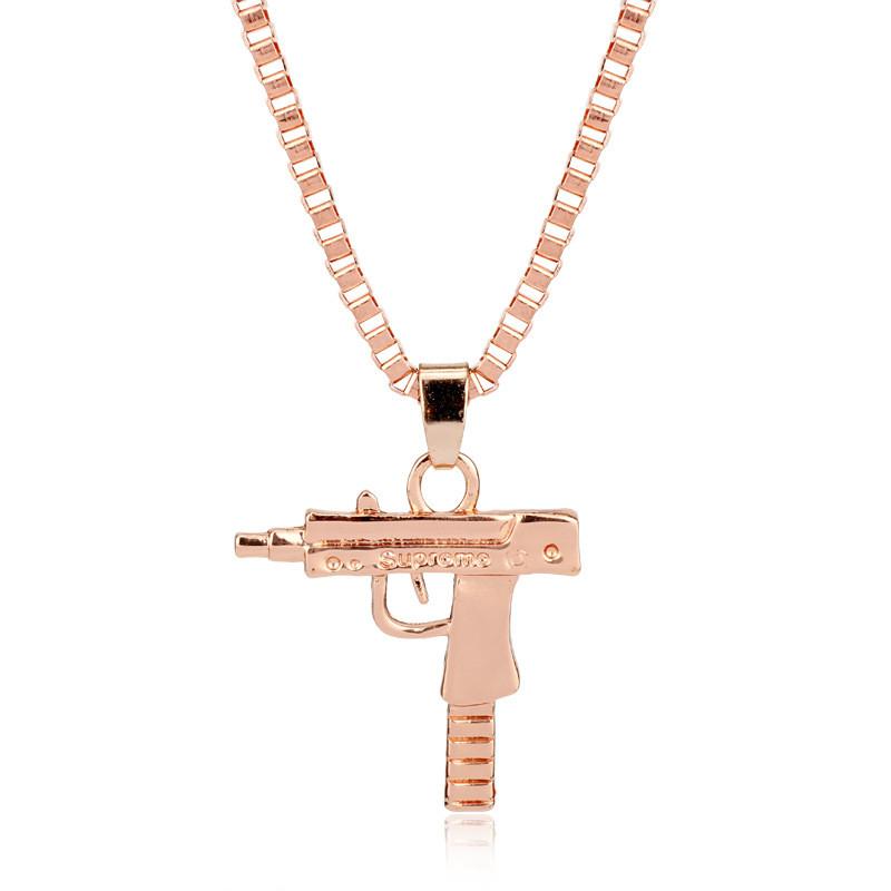 Submachine Gun Uzi Alloy Pendant Trendy Chain Necklace With Design Geometric