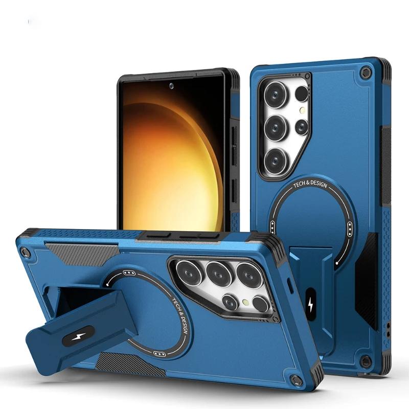 Роскошный чехол Magsafe для беспроводной зарядки с магнитным креплением для Samsung Galaxy S25 S24 Ultra Plus, противоударный жесткий чехол с невидимым кронштейном