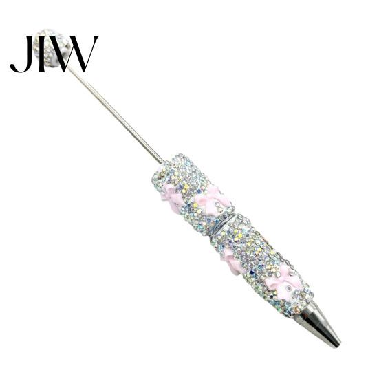 Handmade Pen Supplies Glitter Beadable Ballpoint Pen, Rhinestone Bow Beaded DIY Fashionable Office Bling Black Ink Pens for Making, School Exquisite