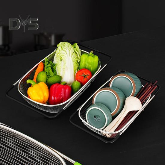 Корзина-дуршлаг для кухонной раковины с выдвижной резиновой ручкой, большая вместимость, корзина-дуршлаг для овощей и фруктов, сушилка
