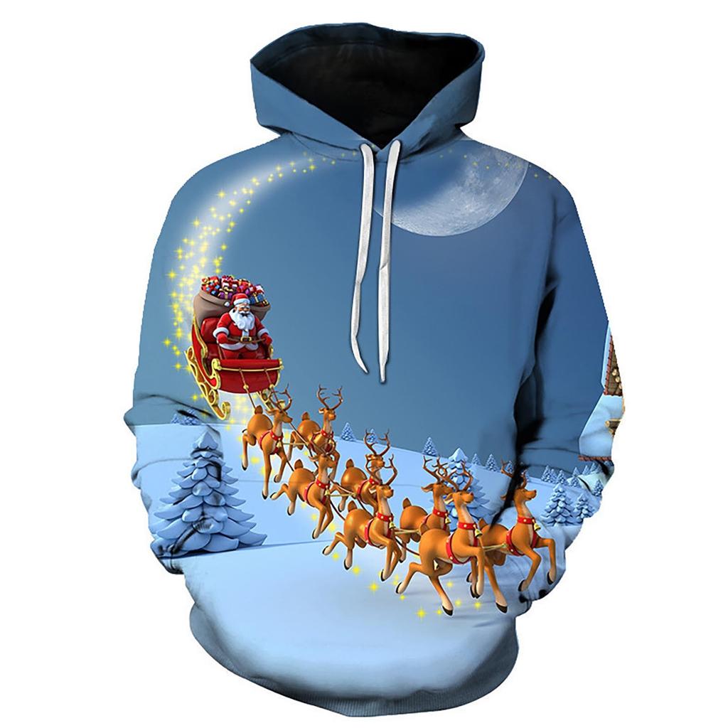 Осенняя мужская толстовка для взрослых с капюшоном с 3D принтом Санта-Клауса и принтом