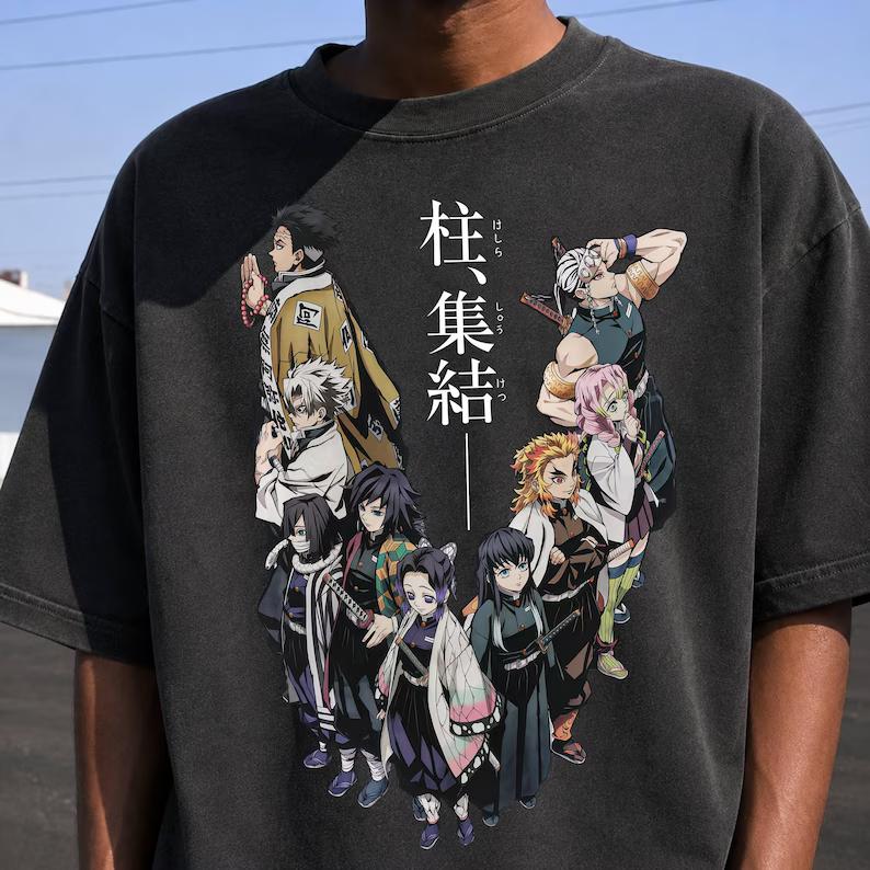 2026 Summer Hot Sale Kimetsu No Yaiba Hashira Group Graphic T-shirt Unisex Hip Hop Streetwear T-shirt Y2K Gothic Cotton Oversized T-shirts