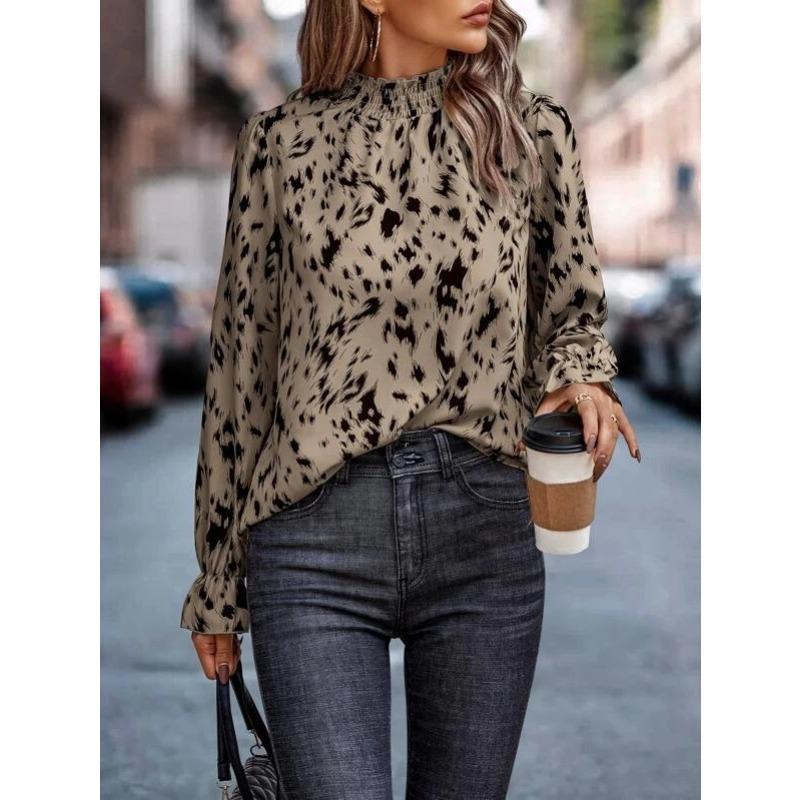 Spring and Autumn Women's Plus Size Shirt Temperament Pullover Long Sleeve Half High Neck Loose Type Shirt