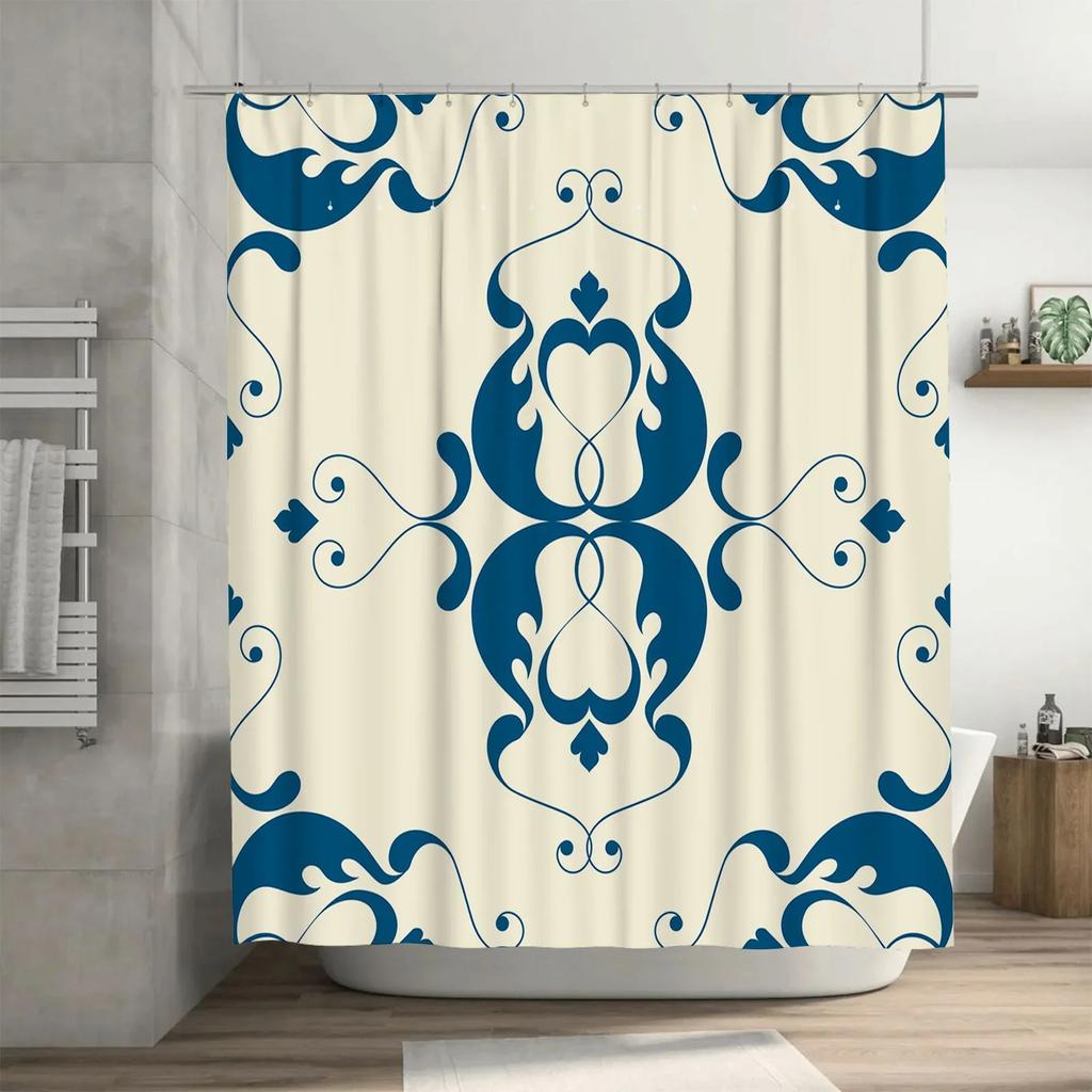 HI-Vintage Сине-белая шторка для душа с дамасским узором Роскошная водонепроницаемая домашняя декорация для ванных комнат