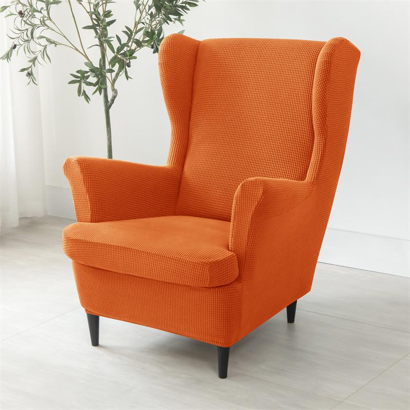 Polar Fleece Wing Chair Cover Stretch Wingback Sofa Covers Elastic Single Armchair Cover With Cushion Cover Furniture Protector