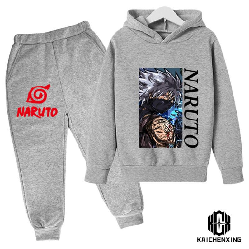 Комплект с капюшоном Наруто, детская одежда, одежда для маленьких девочек, повседневные свитера с капюшоном, детская одежда с капюшоном + брюки, 2 шт.