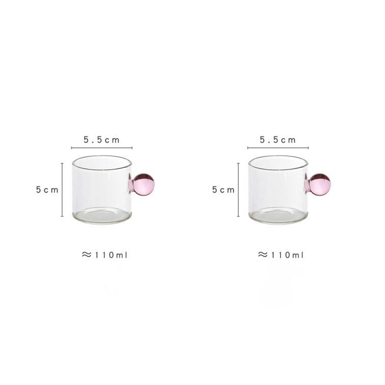 2PC 110ml Espresso Cups Small Cups Home Glass Ball Handle Coffee Cup Tea Water Cup Saucer Steak Juice Bucket Table Decor