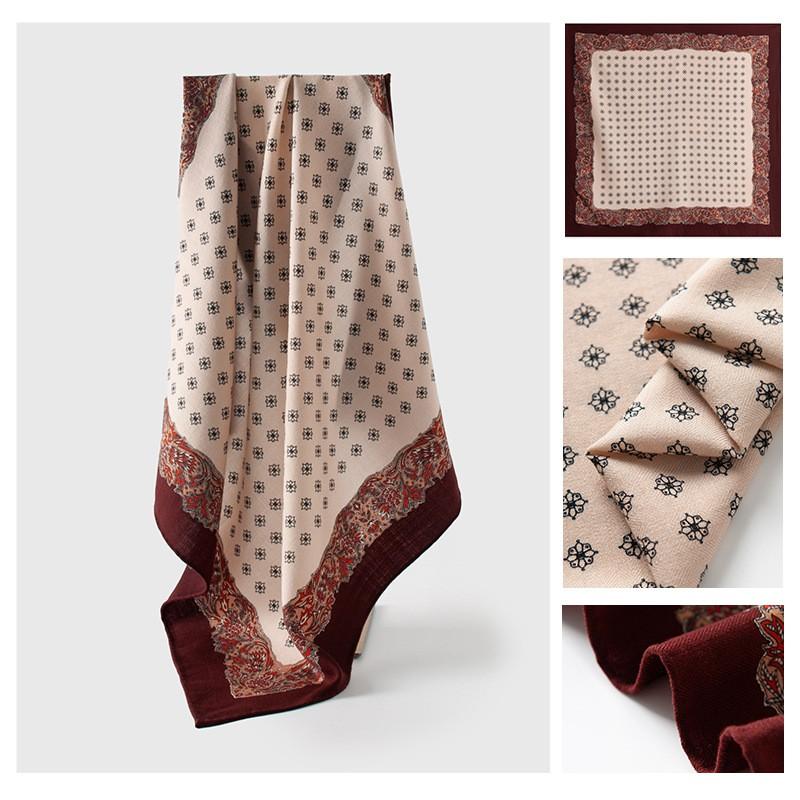 Womens Commuter Scarf Double-sided Printed Silk Wool Blend Neckerchief Gift