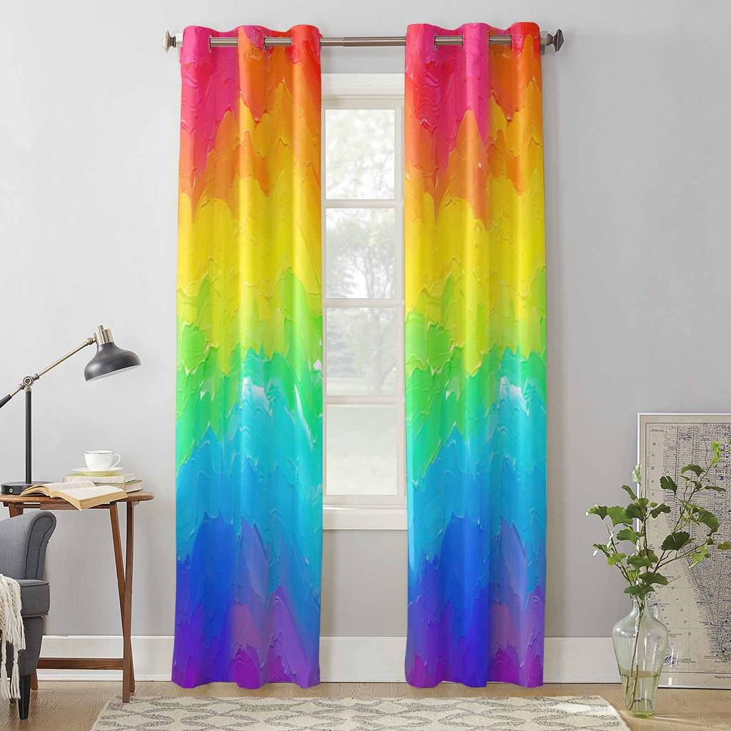 Радужные акварельные градиентные оконные шторы для гостиной, роскошные занавески для спальни, кухонные шторы, шторы