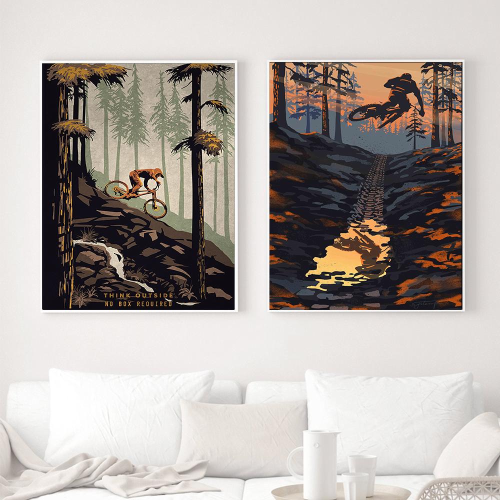 Ретро постеры с видами гор и иллюстрациями для велоспорта, масляная живопись в стиле ретро