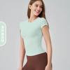 Summer nude round neck thin yoga clothes top tight waist outdoor breathable high elastic fitness sports short sleeves women
