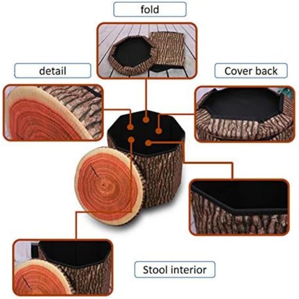 Табурет для хранения фруктов 30x30 см, пуф, симпатичный складной ящик для хранения игрушек с поролоновой подушкой, складное сиденье для хранения вещей (Пень)