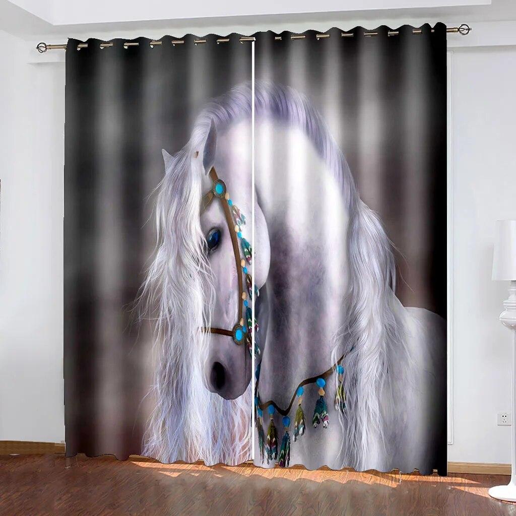 Bohemian Style Psychedelic Unicorn Horse 3D Thin Shading Polyester Semi Sunshade Curtain For Bedroom Living Room Hook Decor