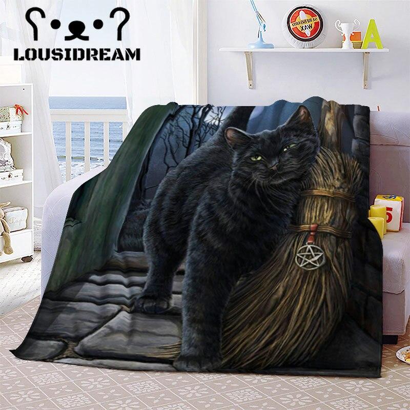 Witch Black Cat Halloween Throw Blanket Cat Mysterious Divination Witchcraft Lucifer Portable Flannel Blanket for Bedding Travel