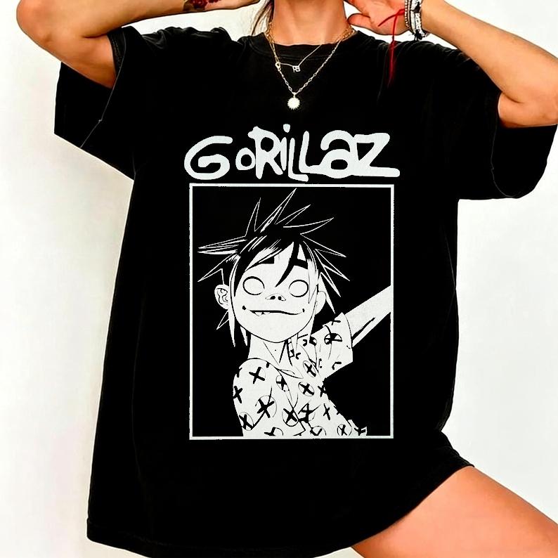 Гориллаз Мёрдок 2-D Нудл Рассел Члены Группы Gorillaz Принт Футболка с коротким рукавом Хлопок Винтаж Y2K Харадзюку Уличная Одежда Топы
