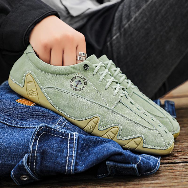 Модная повседневная обувь для ходьбы Легкая вулканизированная обувь Нескользящая Удобная Дышащая для ежедневной носки Балетки Мужские кожаные кроссовки на шнуровке