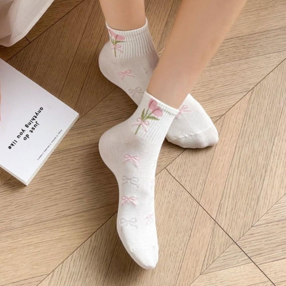 Warm Cute Short Tube Socks Sweet Bow Japanese Women's Socks Low Cut Dot Floral Socks Holiday Gifts