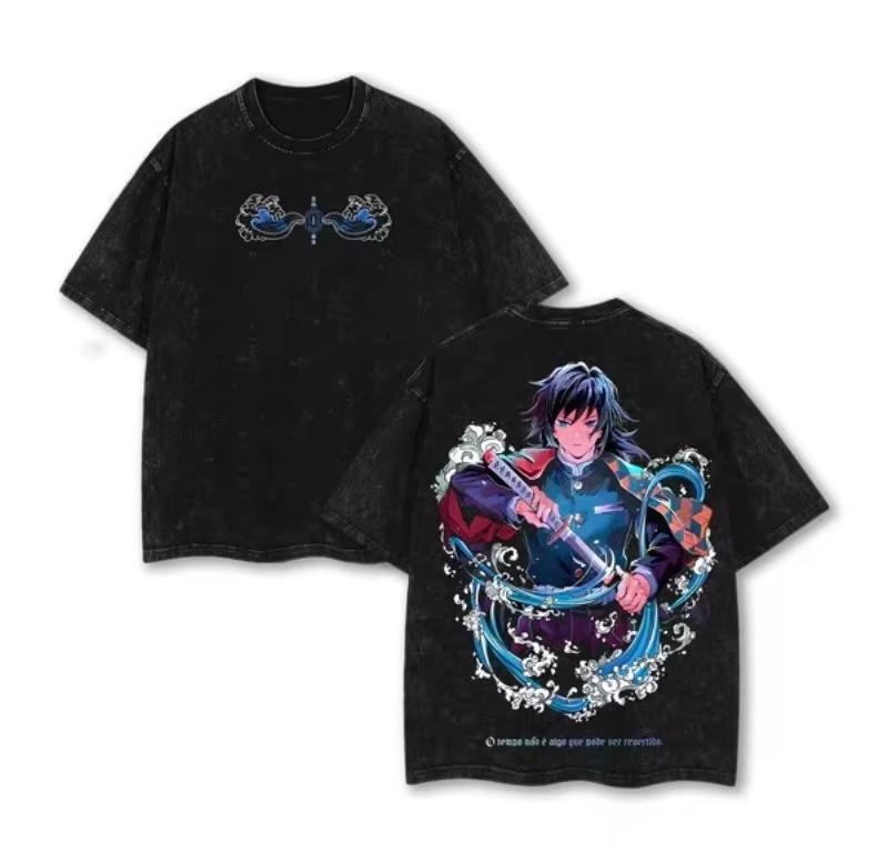 Demon Slayer Anime Man Women cotton Short Sleeve Tee Streetwear Vintage Washed Tshirt Casual Tops Summer Yk New