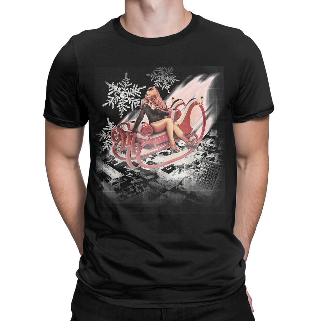 Mariah Carey Official Merry Christmas One & All Tour Sleigh Men T Shirts Novelty Tees Short Sleeve Crewneck Plus Size Tops