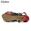 Eilyken Модные женские босоножки из лакированной кожи с открытым носком, летние пикантные туфли на очень высоком каблуке на платформе с пряжкой и ремешком, вечерние туфли для стриптиза