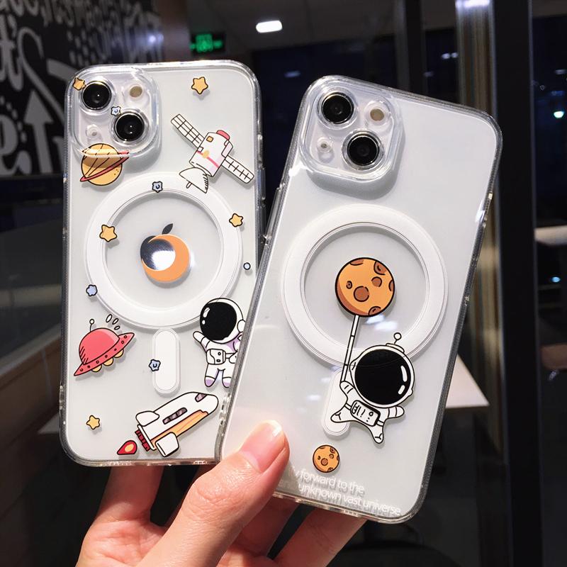 Прозрачный чехол для телефона с изображением космонавта и космоса для Iphone 14 13 12 11 Pro Max 14 Plus 14pro 11, мягкий силиконовый чехол с беспроводной зарядкой