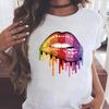 (Asian Size) Graphic Tee T Lip Trend Style Cute Clothing Casual Fashion Print Female Casual Women's Top Lady Short Sleeve T-shirt