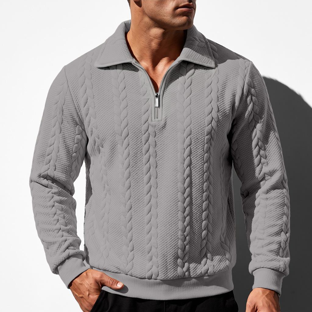Loose-fit, Heavyweight Jacquard-patterned Men’s Autumn Polo Sweatshirt with A Lapel and A Simple, Casual Design
