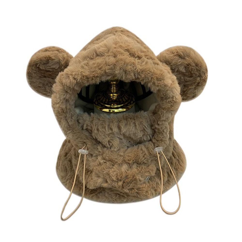 Теплая шапка-бини с ушками медвежонка, плюшевая маска-балаклава, набор шапок- skullies, кавайная балаклава, женская/для девочек