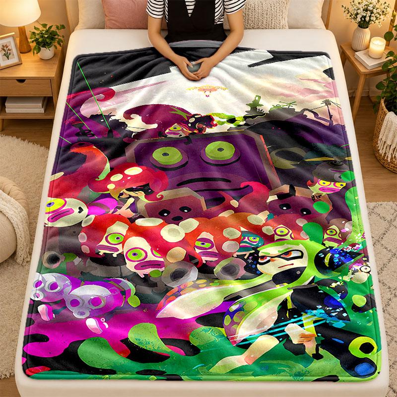 Flannel BlanketSplatoon Warm Soft Throw Blanket for Indoor Sofa Bed Living Room Use