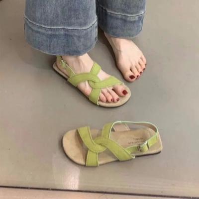 Модная женская обувь 2024 года с пряжкой, босоножки на каблуке, женские сандалии, летние, с открытым носком, однотонные, повседневные, удобные сандалии на плоской подошве