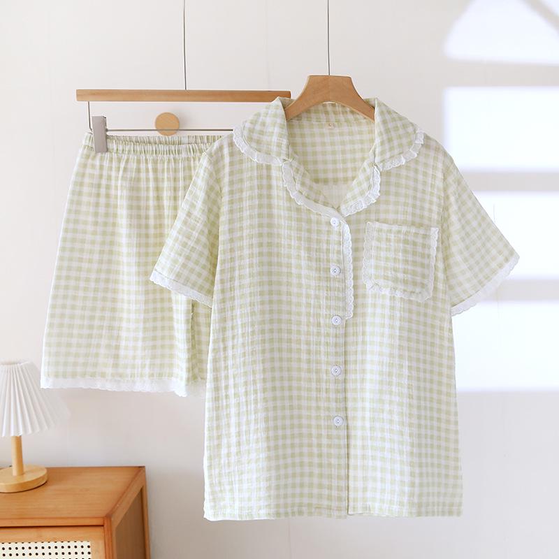 Женский летний пижамный комплект из чистого хлопка - Милый, Дышащий, с коротким рукавом и шортами