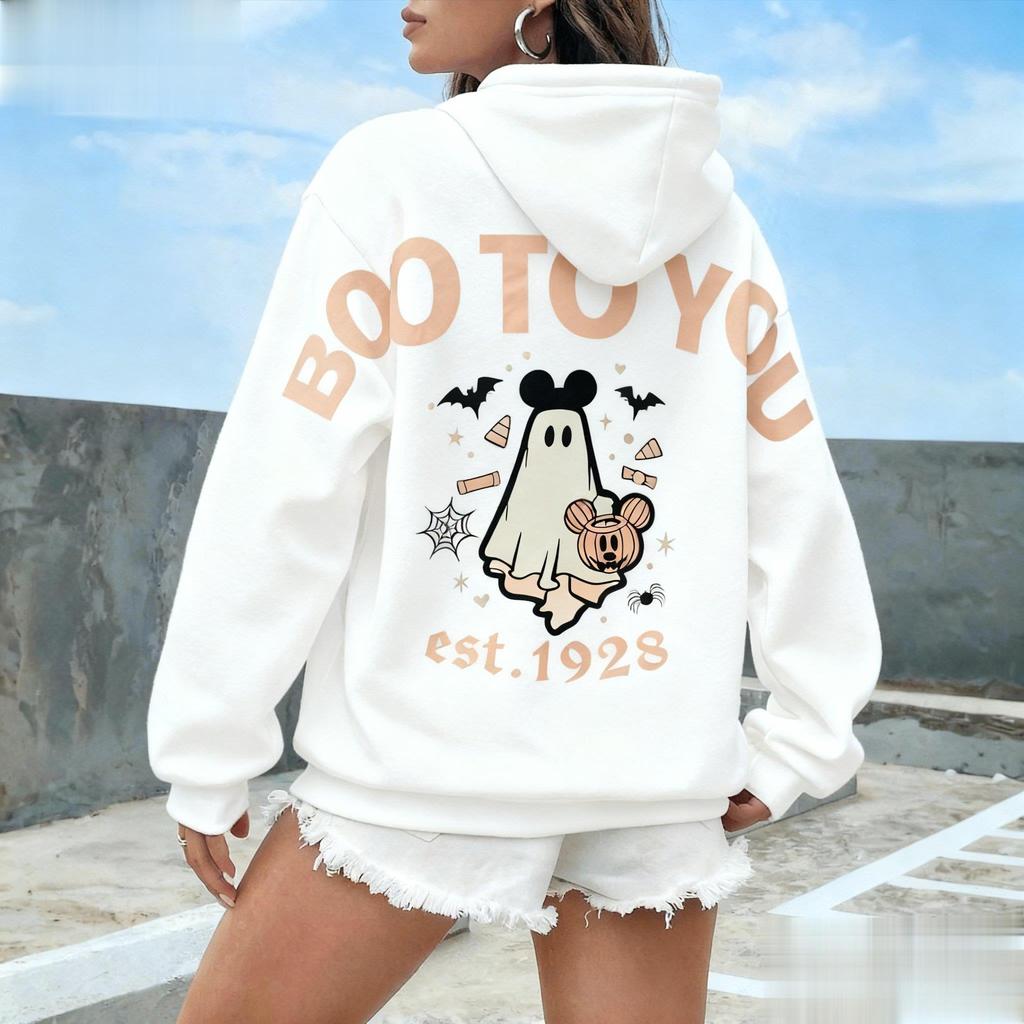 Хэллоуин Микки Бу Для Тебя Винтажный Мультяшный Принт Толстовка Женская Мужская Повседневный Пуловер Худи Осень Уличная Одежда Дисней Унисекс