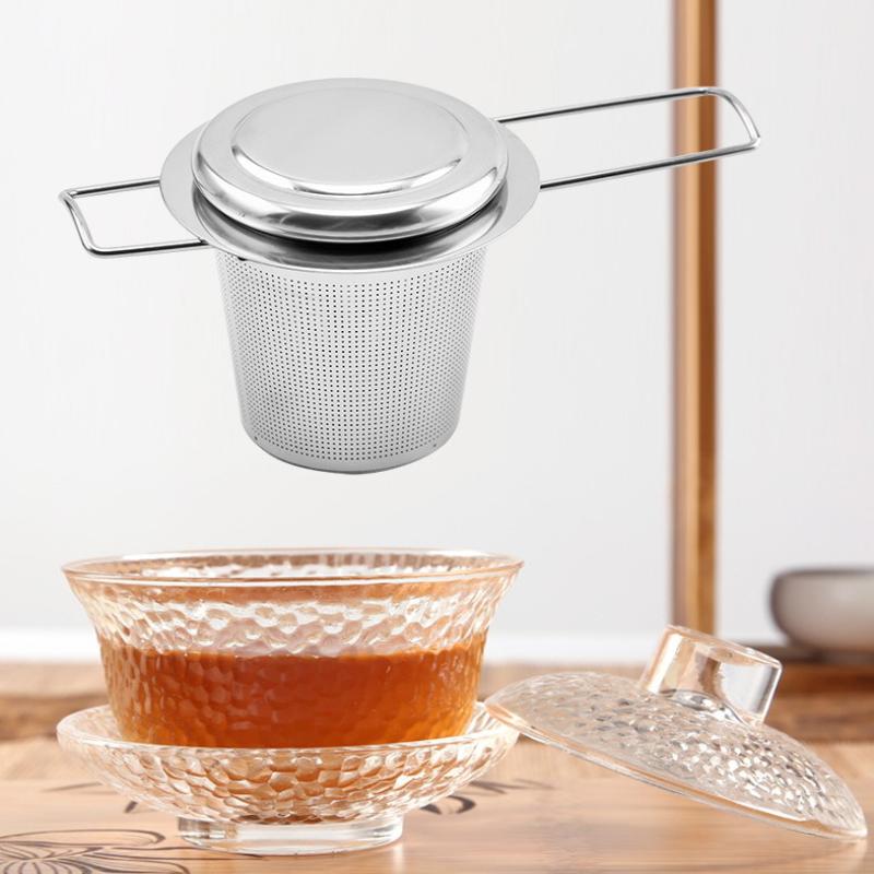 Сетчатый заварник для чая из нержавеющей стали с крышкой, многоразовый стакан-сито, фильтр для специй для рассыпного чая, для чайников, кружек, чашек, для заваривания чая, кофе