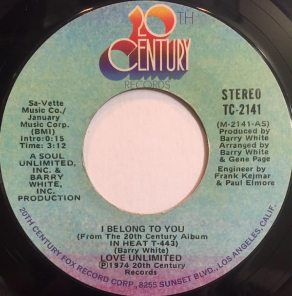 7-дюймовая пластинка LOVE UNLIMITED - I Belong To You / And Only You TC2141 20th Century Re 1974 US Соул/Фанк Б/У